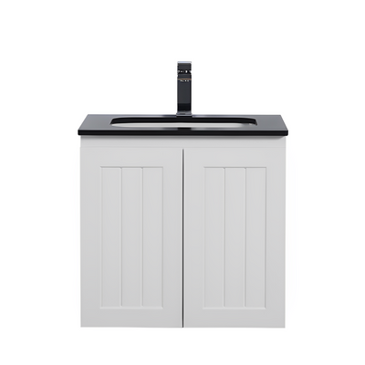 CETO ACACIA SHAKER MATTE WHITE 600MM SINGLE BOWL WALL HUNG VANITY