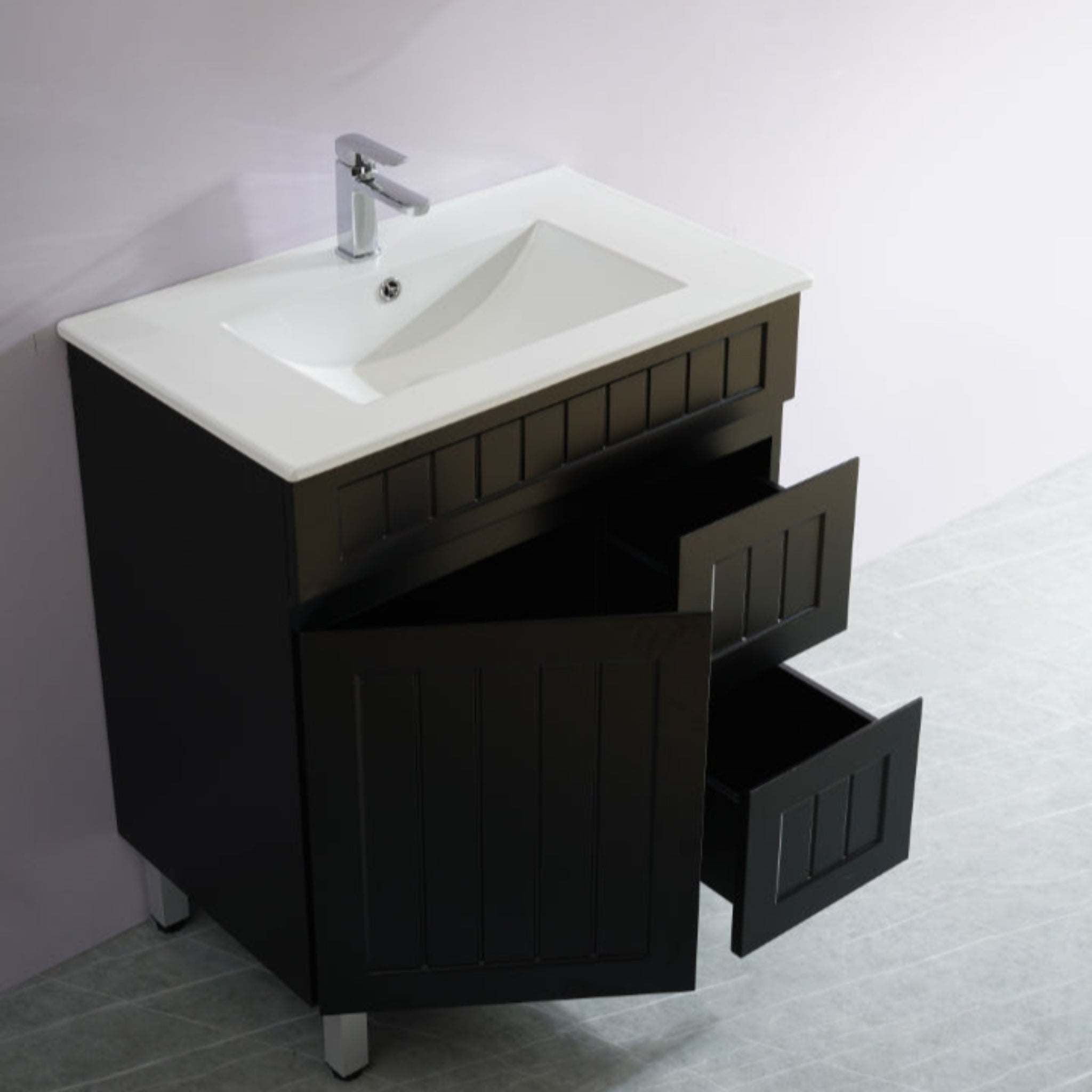 CETO ACACIA SHAKER MATTE BLACK 750MM SINGLE BOWL FLOOR STANDING VANITY (AVAILABLE IN LEFT AND RIGHT HAND DRAWER)