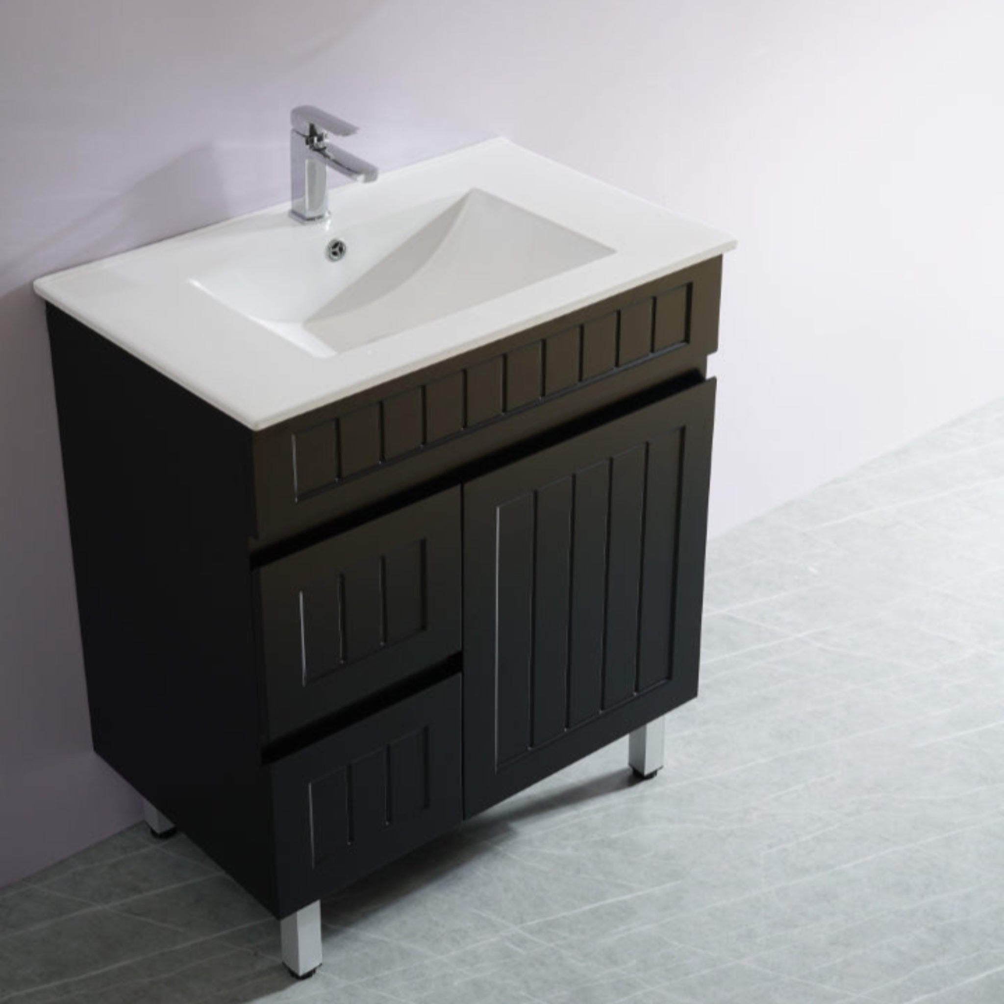 CETO ACACIA SHAKER MATTE BLACK 750MM SINGLE BOWL FLOOR STANDING VANITY (AVAILABLE IN LEFT AND RIGHT HAND DRAWER)