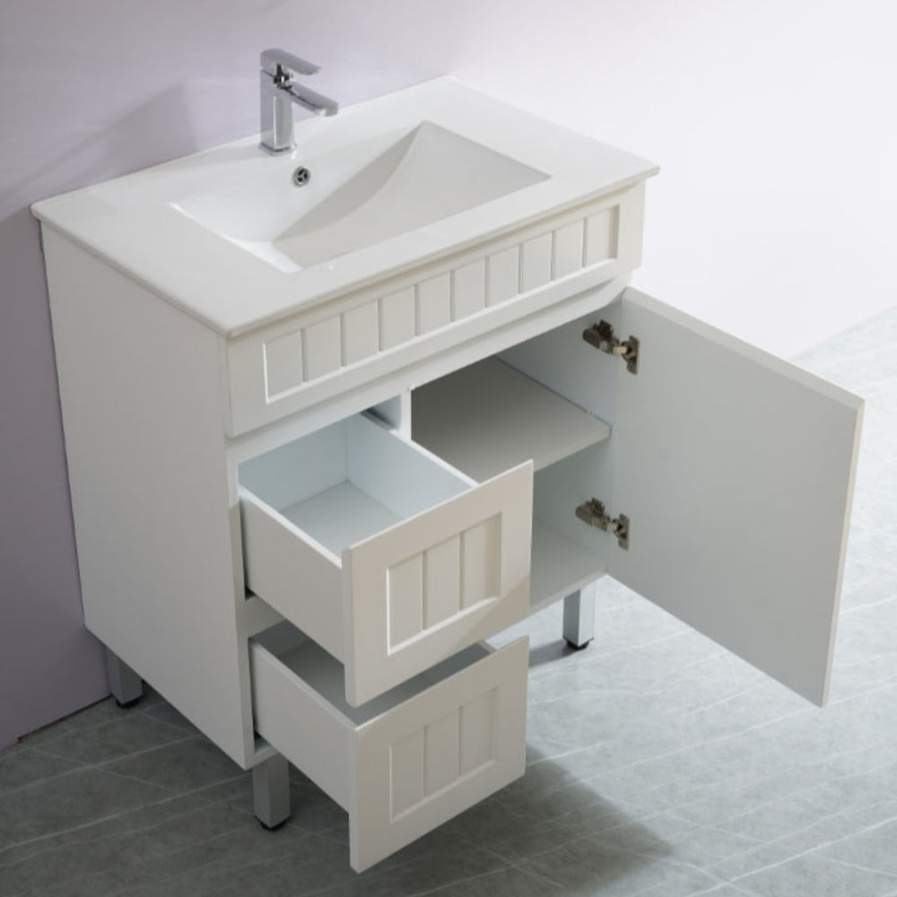 CETO ACACIA SHAKER MATTE WHITE 750MM FLOOR STANDING VANITY (AVAILABLE IN LEFT HAND DRAWER AND RIGHT HAND DRAWER)