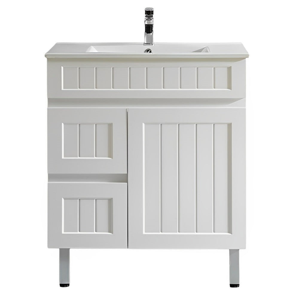 CETO ACACIA SHAKER MATTE WHITE 750MM FLOOR STANDING VANITY (AVAILABLE IN LEFT HAND DRAWER AND RIGHT HAND DRAWER)