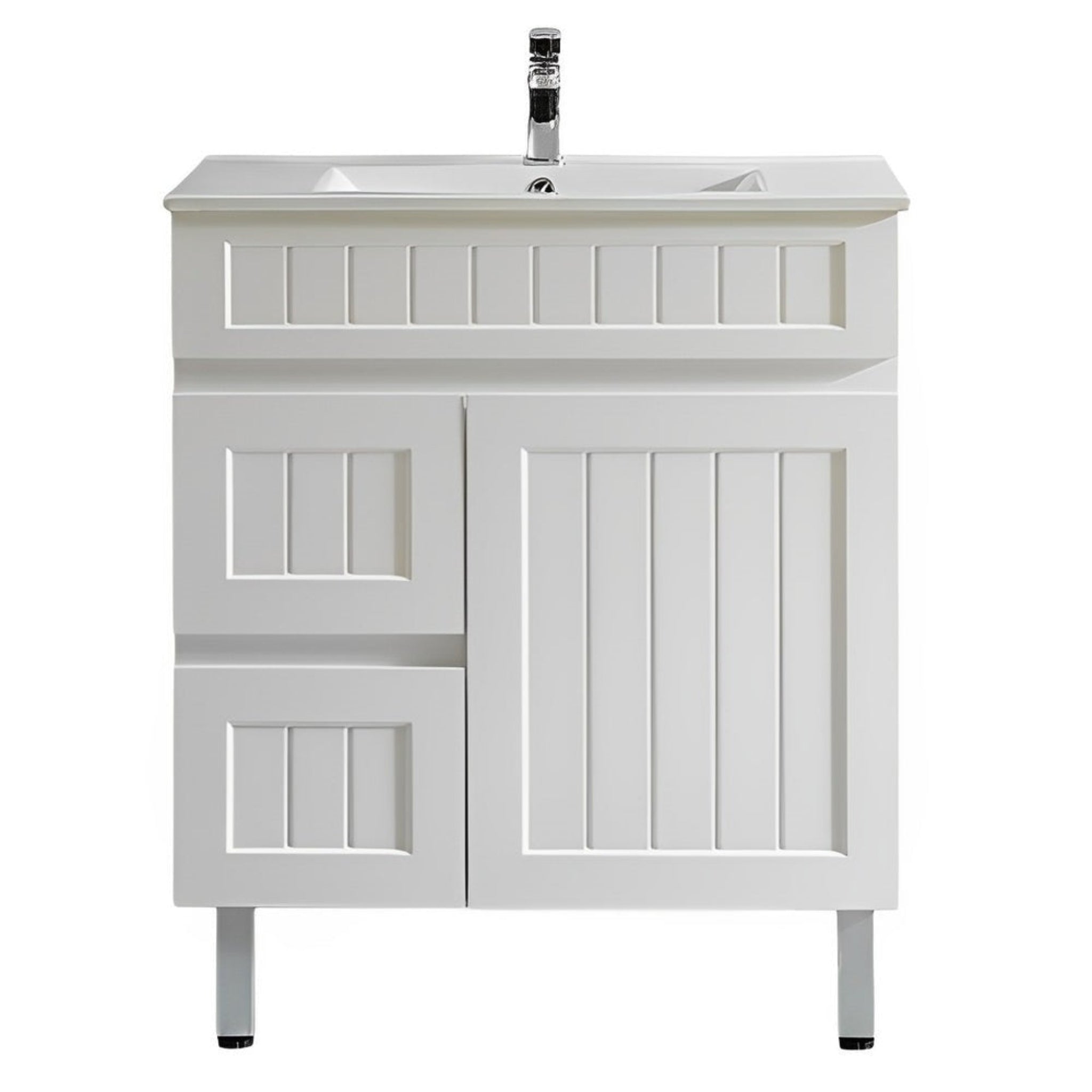 CETO ACACIA SHAKER MATTE WHITE 750MM FLOOR STANDING VANITY (AVAILABLE IN LEFT HAND DRAWER AND RIGHT HAND DRAWER)