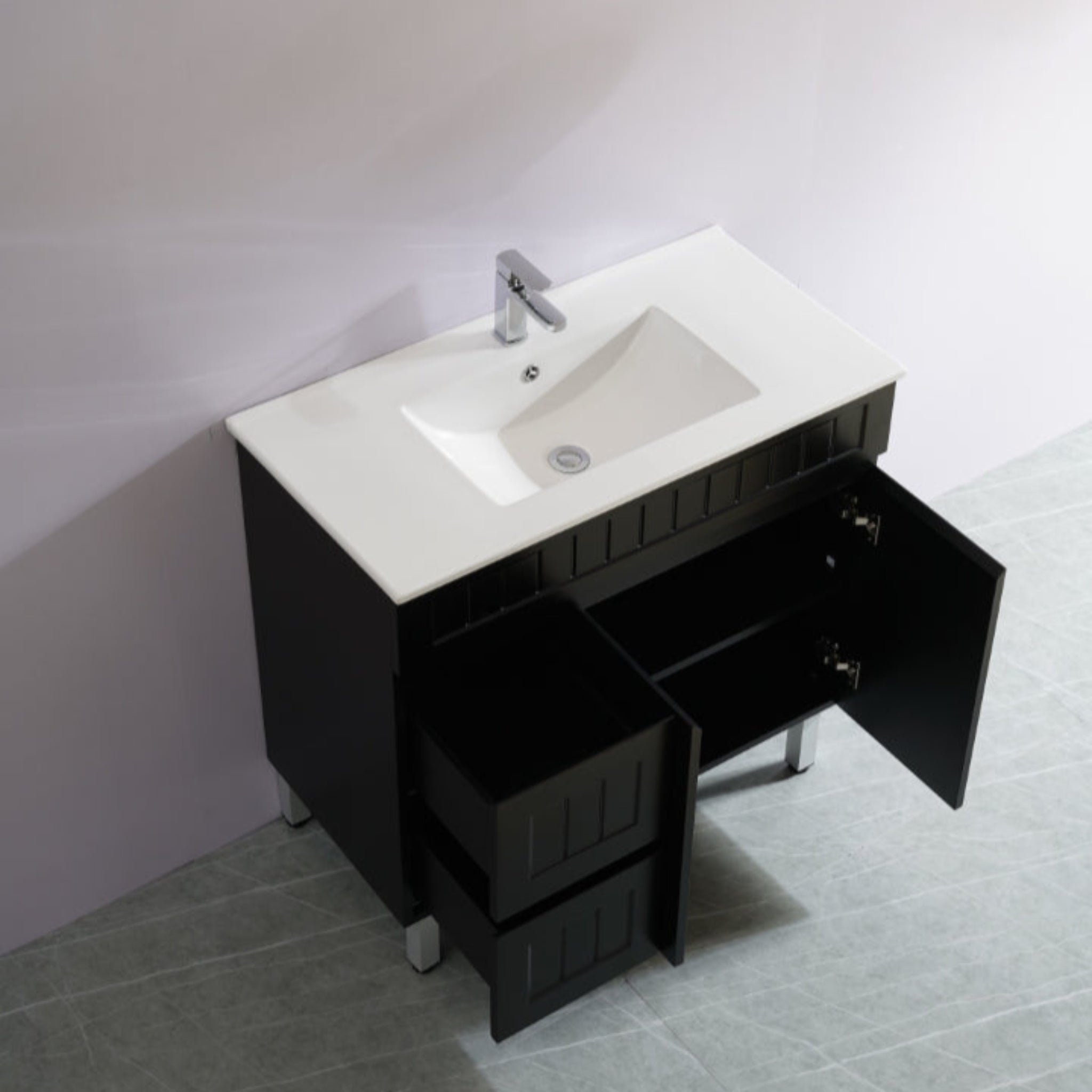 CETO ACACIA SHAKER MATTE BLACK 900MM FLOOR STANDING VANITY (AVAILABLE IN LEFT HAND DRAWER AND RIGHT HAND DRAWER)