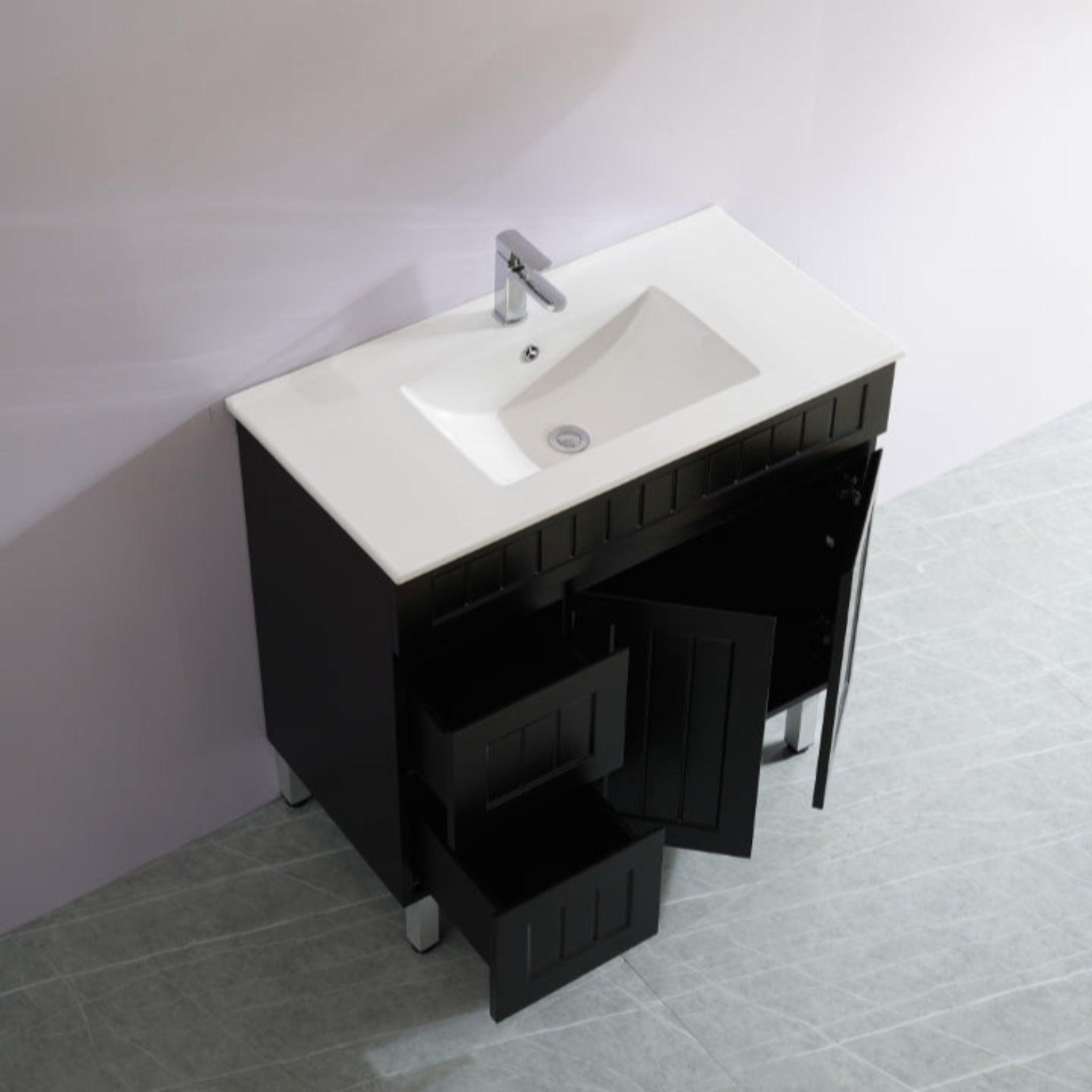 CETO ACACIA SHAKER MATTE BLACK 900MM FLOOR STANDING VANITY (AVAILABLE IN LEFT HAND DRAWER AND RIGHT HAND DRAWER)