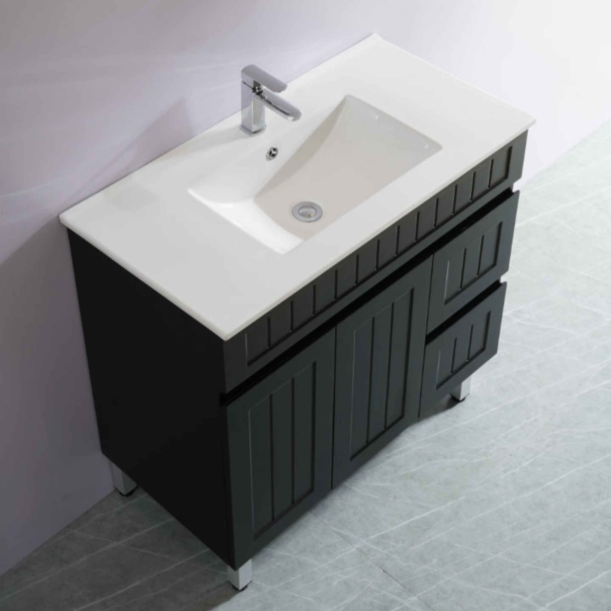 CETO ACACIA SHAKER MATTE BLACK 900MM FLOOR STANDING VANITY (AVAILABLE IN LEFT HAND DRAWER AND RIGHT HAND DRAWER)