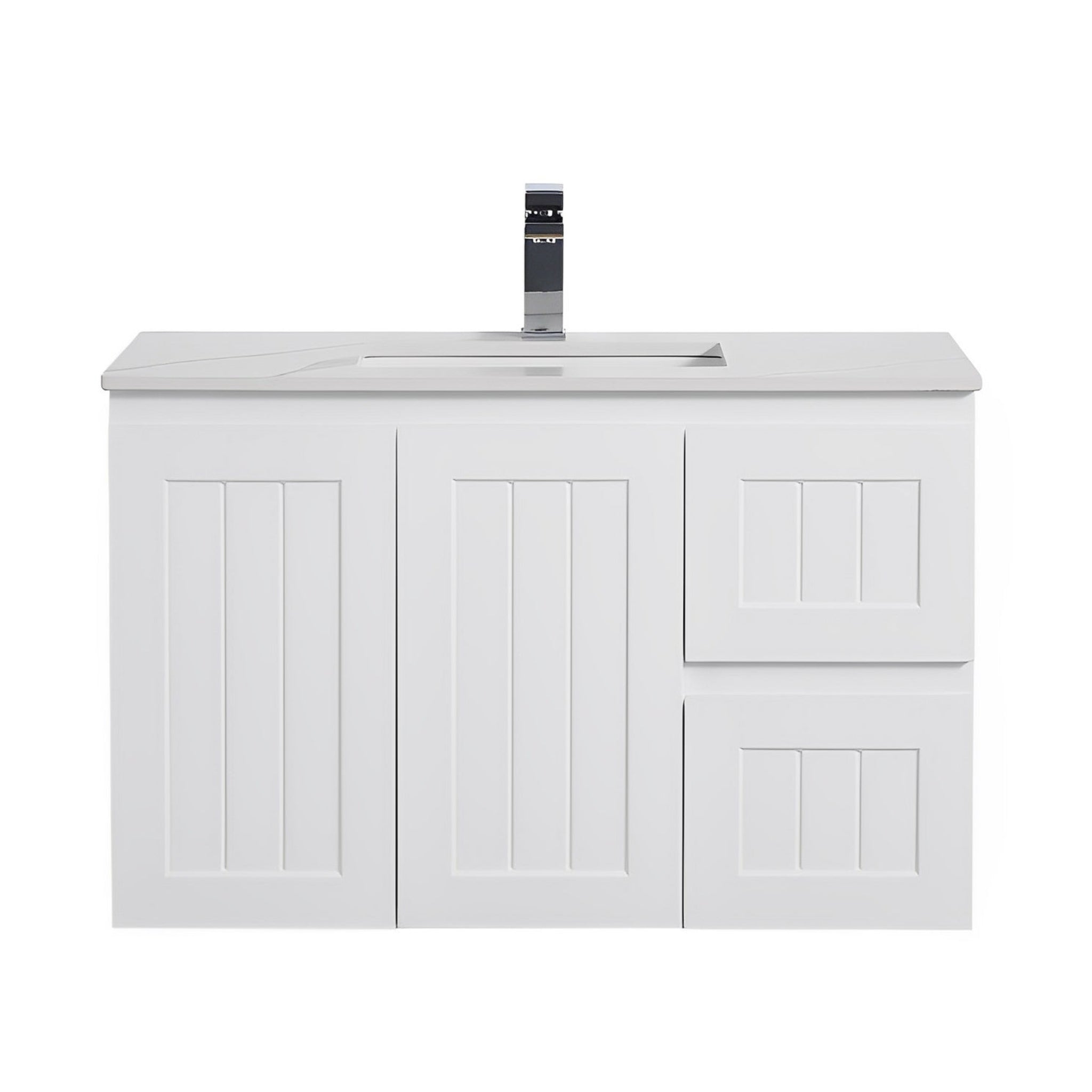CETO ACACIA SHAKER MATTE WHITE 900MM SINGLE BOWL WALL HUNG VANITY (AVAILABLE IN LEFT AND RIGHT HAND DRAWER)