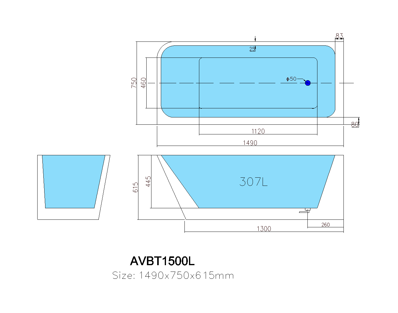 POSEIDON GLOSS WHITE AVIS LEFT CORNER BACK TO WALL BATHTUB (AVAILABLE IN 1500MM AND 1700MM)