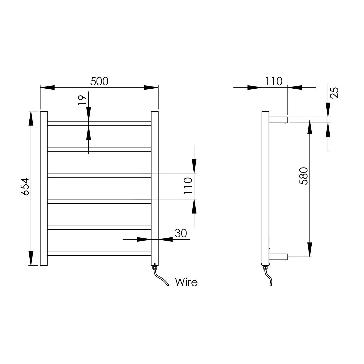 PHOENIX ARGO 6-BARS HEATED TOWEL LADDER STAINLESS STEEL 500MM
