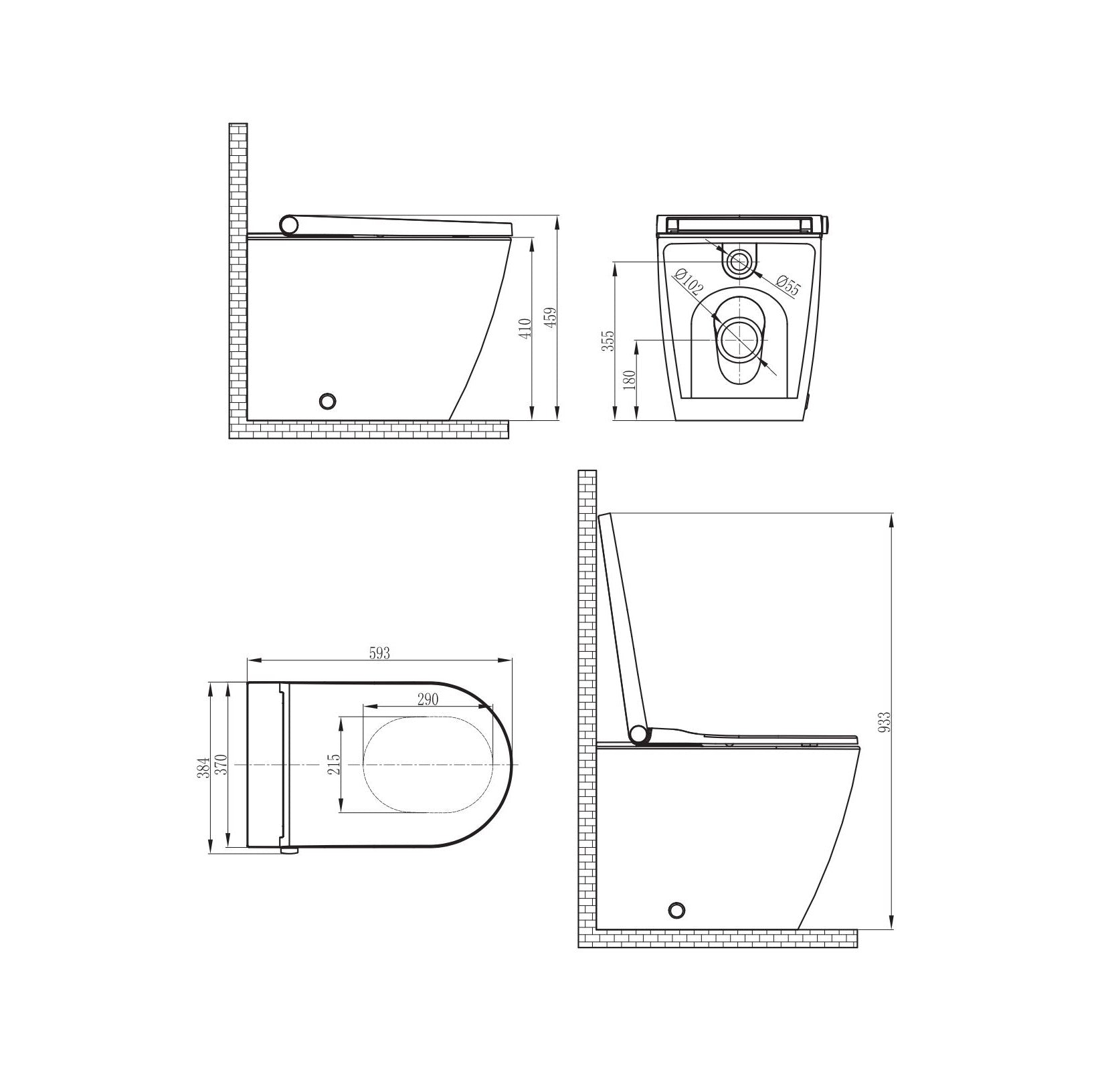 GALLARIA BLACK ALTARETROFIT RIMLESS WALL FACE PAN AND REMOTE WASHLET PACKAGE GLOSS WHITE
