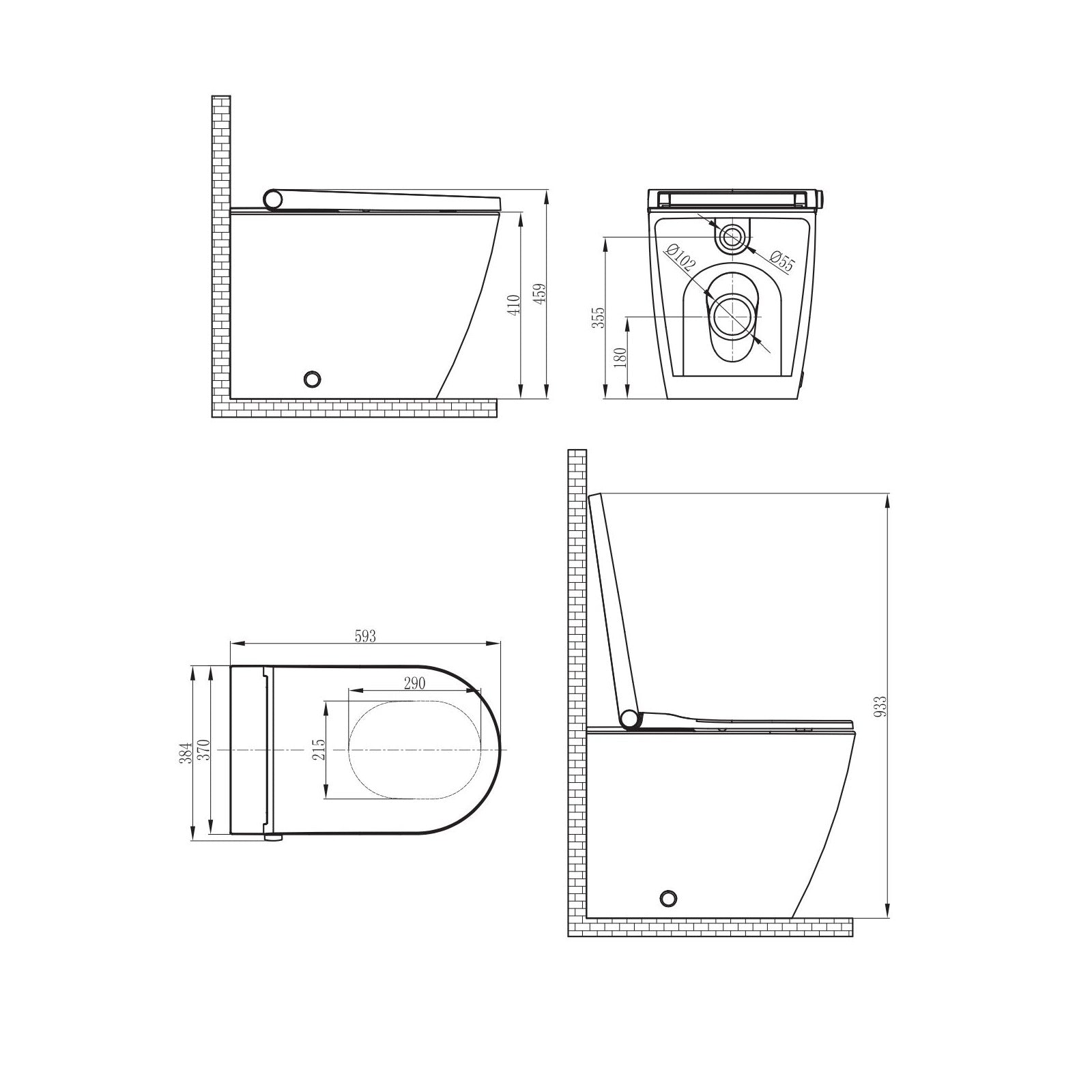 GALLARIA WHITE ALTARETROFIT RIMLESS WALL FACE PAN AND REMOTE BIDET PACKAGE GLOSS WHITE