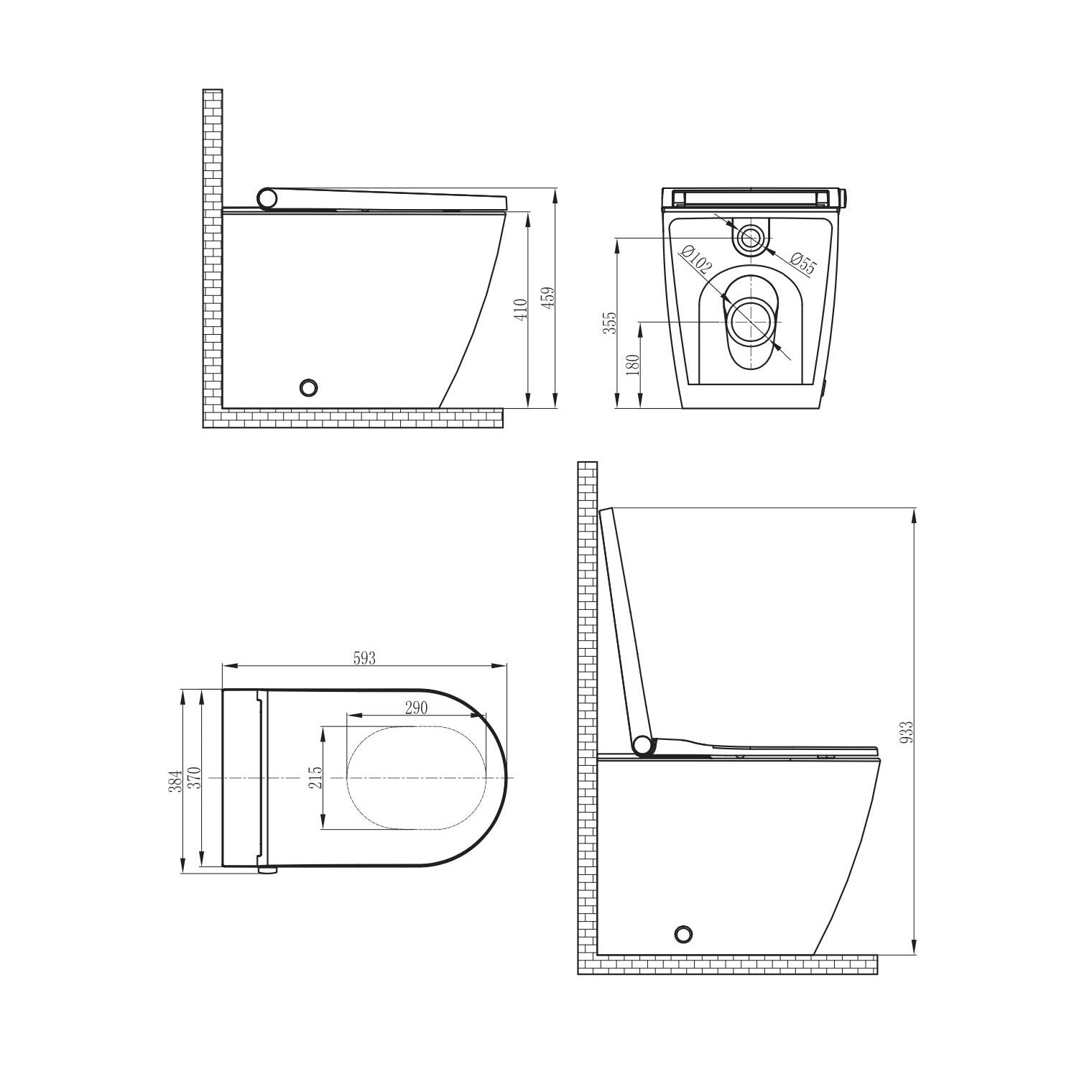 GALLARIA ALTA COMFORT RIMLESS WALL FACE PAN AND REMOTE BIDET PACKAGE GLOSS WHITE