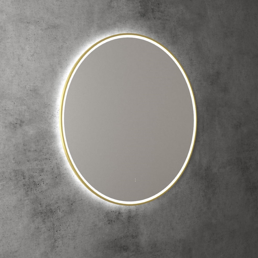 AULIC WINDSOR LED MIRROR BRUSHED GOLD 3 COLOUR LIGHTS 900X900MM