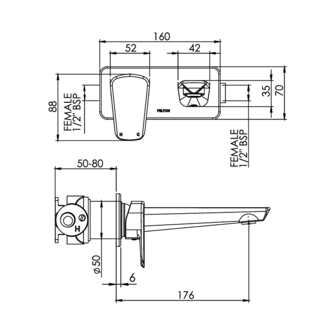 FELTON AXISS WALL MOUNTED BASIN / BATH MIXER 160MM CHROME