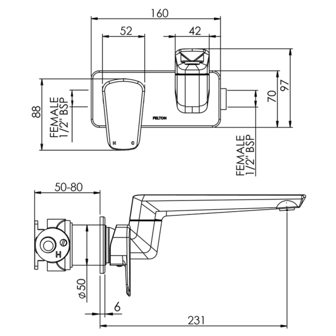 FELTON AXISS WALL MOUNTED SWIVEL BASIN / BATH MIXER CHROME