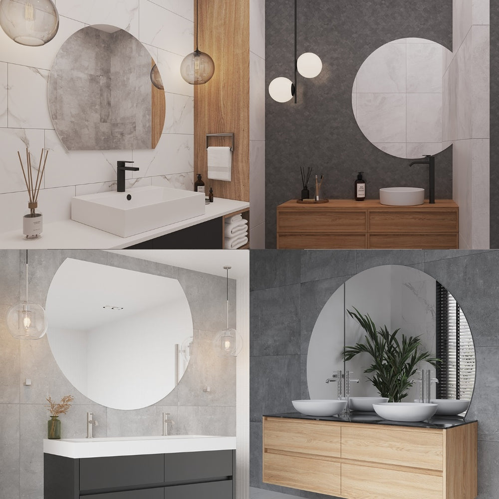 THERMOGROUP ABLAZE STANDARD D-SHAPE POLISHED EDGE HUNG MIRROR WITH DEMISTER 900X750MM