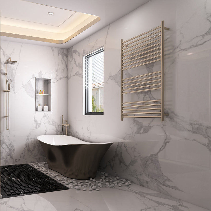 LINSOL ALLEGRA 19 BAR WIDE HEATED TOWEL RAIL BRUSHED NICKEL 1200MM