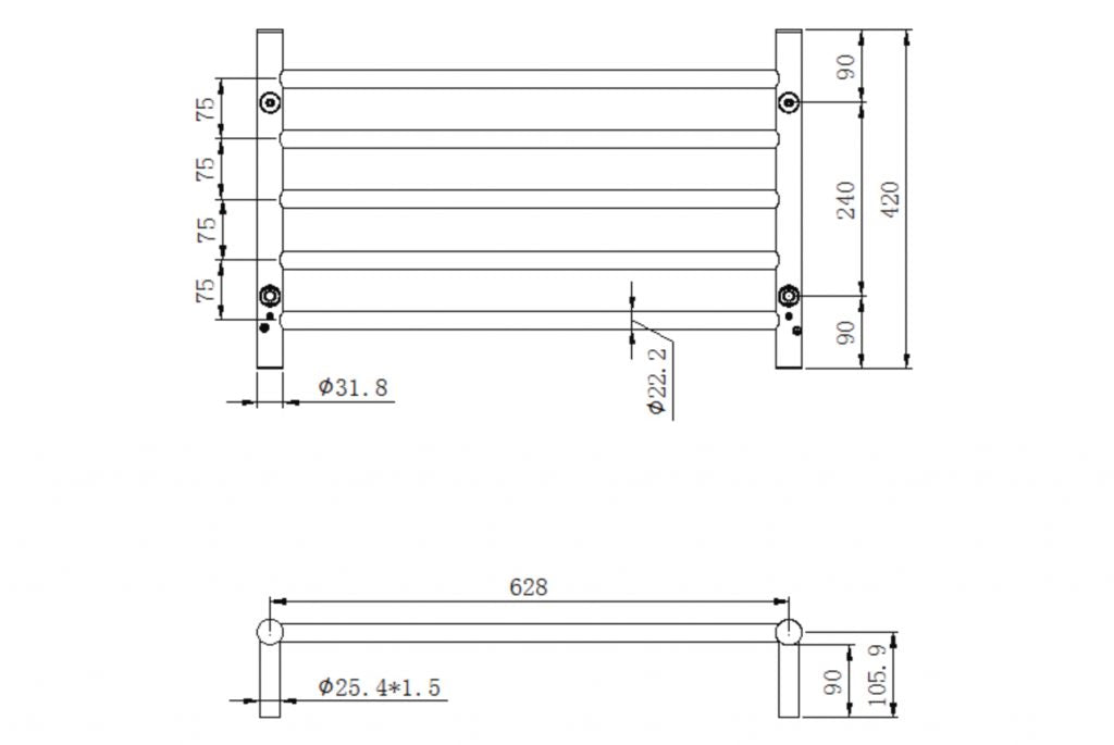 LINSOL ALLEGRA 5 BAR HEATED TOWEL RAIL CHROME 420MM