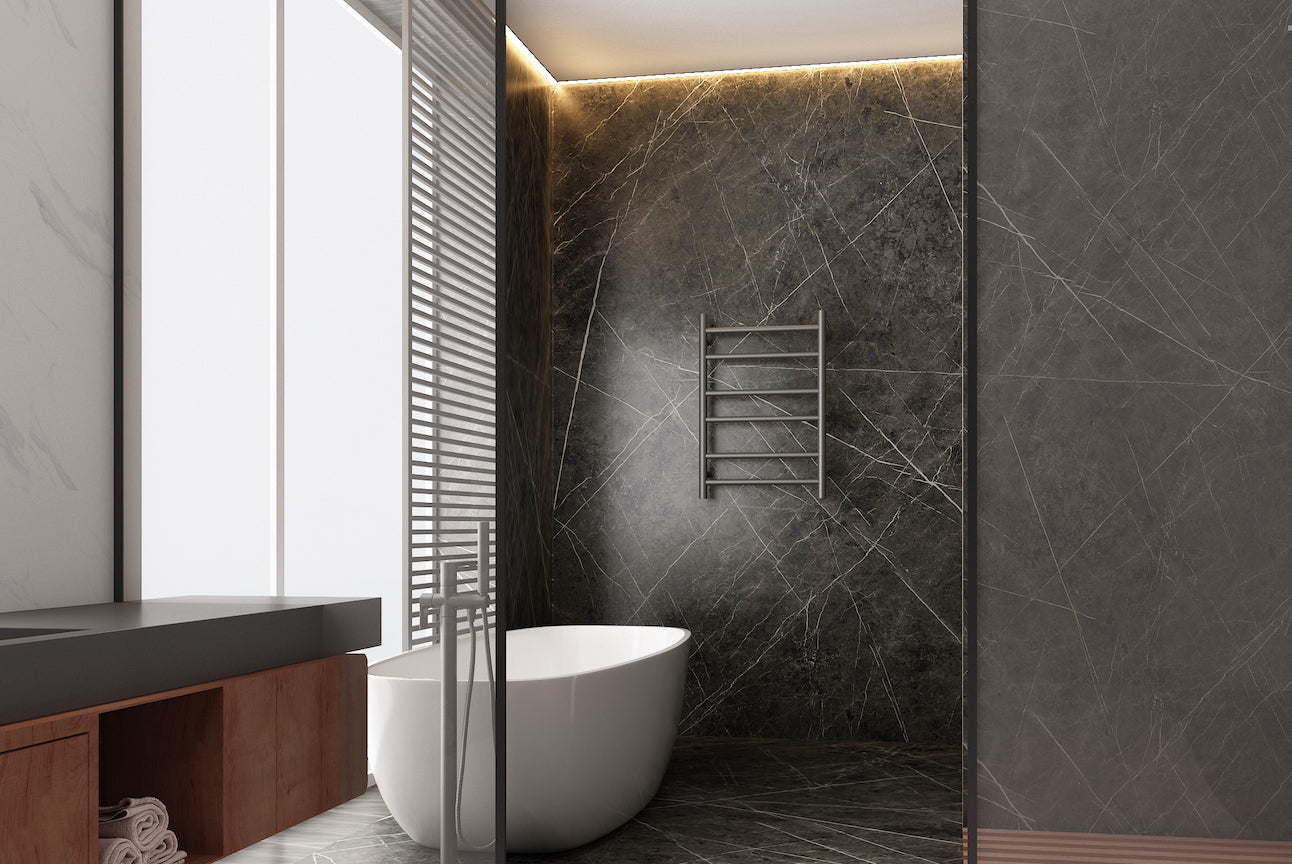 LINSOL ALLEGRA 6 BAR HEATED TOWEL RAIL MATTE BLACK 700MM