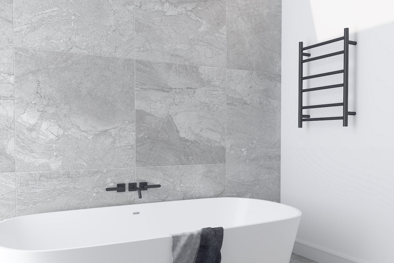 LINSOL ALLEGRA 6 BAR HEATED TOWEL RAIL MATTE BLACK 700MM