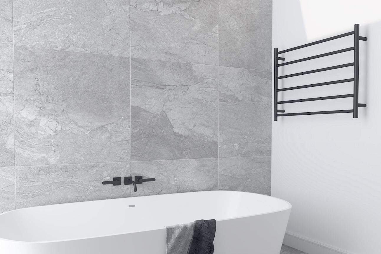 LINSOL ALLEGRA 6 BAR WIDE HEATED TOWEL RAIL MATTE BLACK 650MM