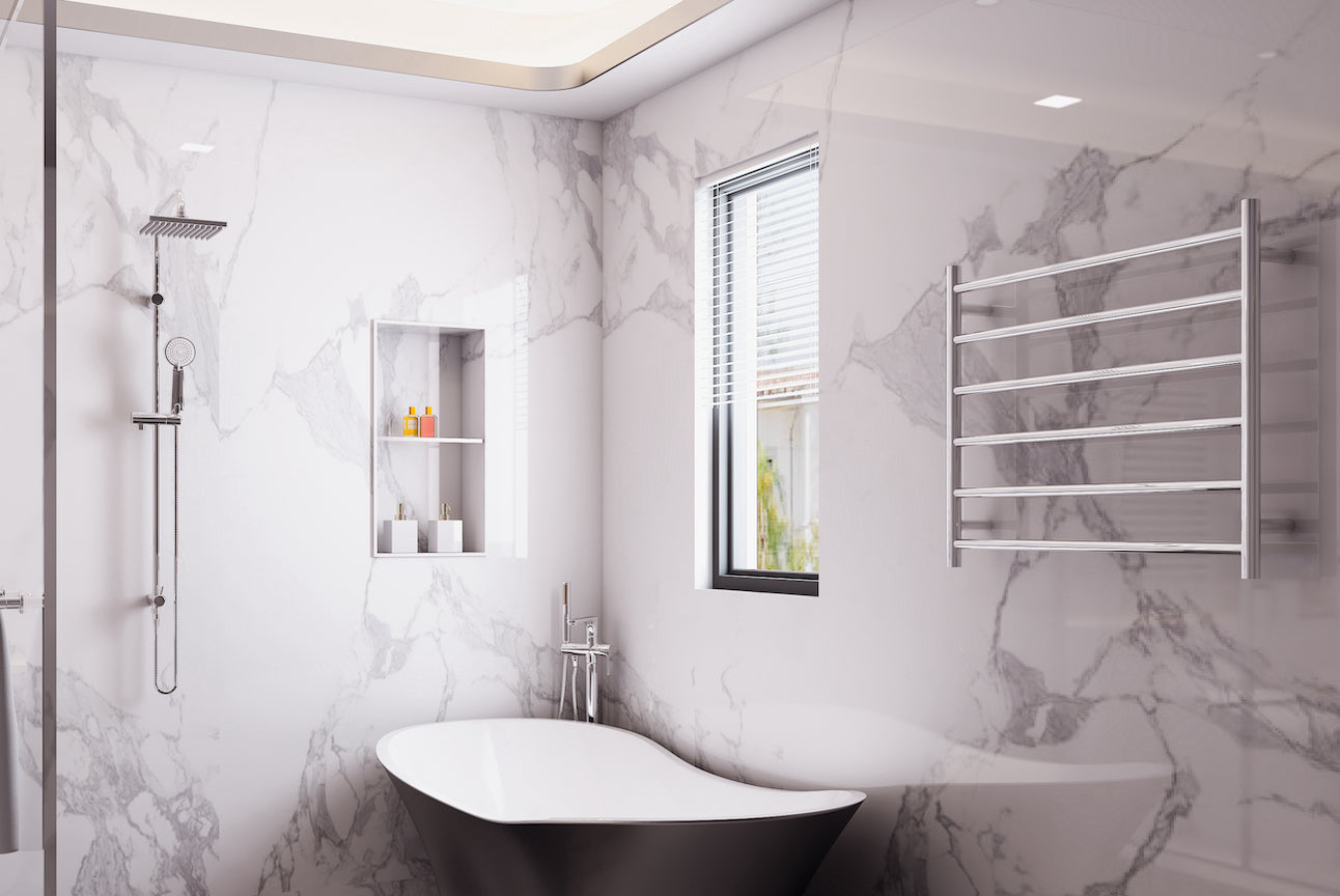 LINSOL ALLEGRA 6 BAR WIDE HEATED TOWEL RAIL CHROME 650MM