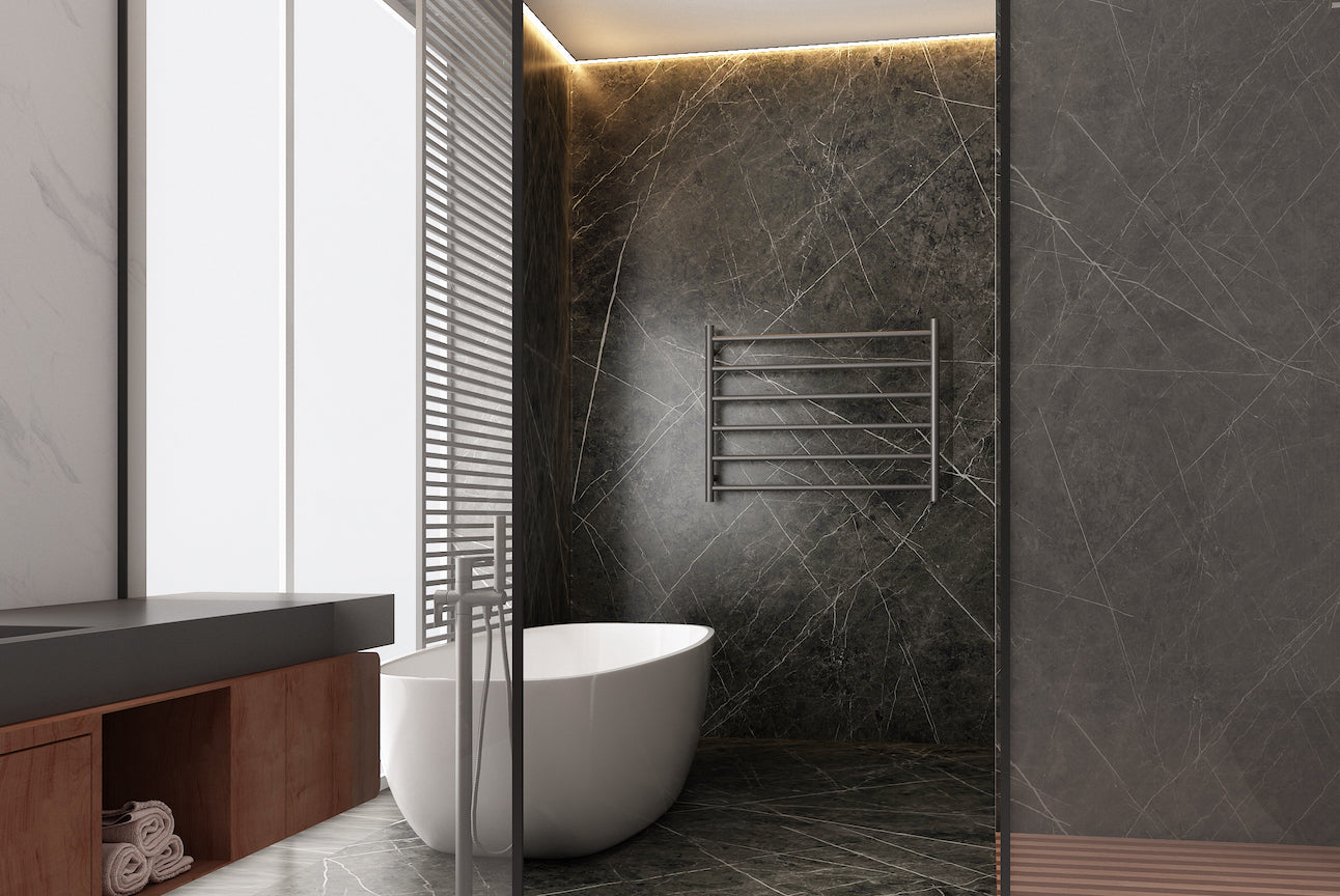 LINSOL ALLEGRA 6 BAR WIDE HEATED TOWEL RAIL MATTE BLACK 650MM