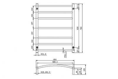LINSOL ALLEGRA 7 BAR CURVED HEATED TOWEL RAIL CHROME 810MM