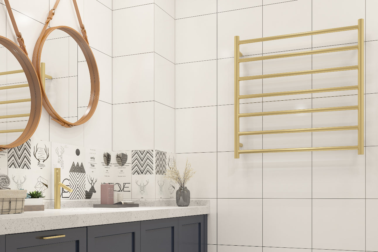 LINSOL ALLEGRA 7 BAR HEATED TOWEL RAIL BRUSHED BRASS 750MM