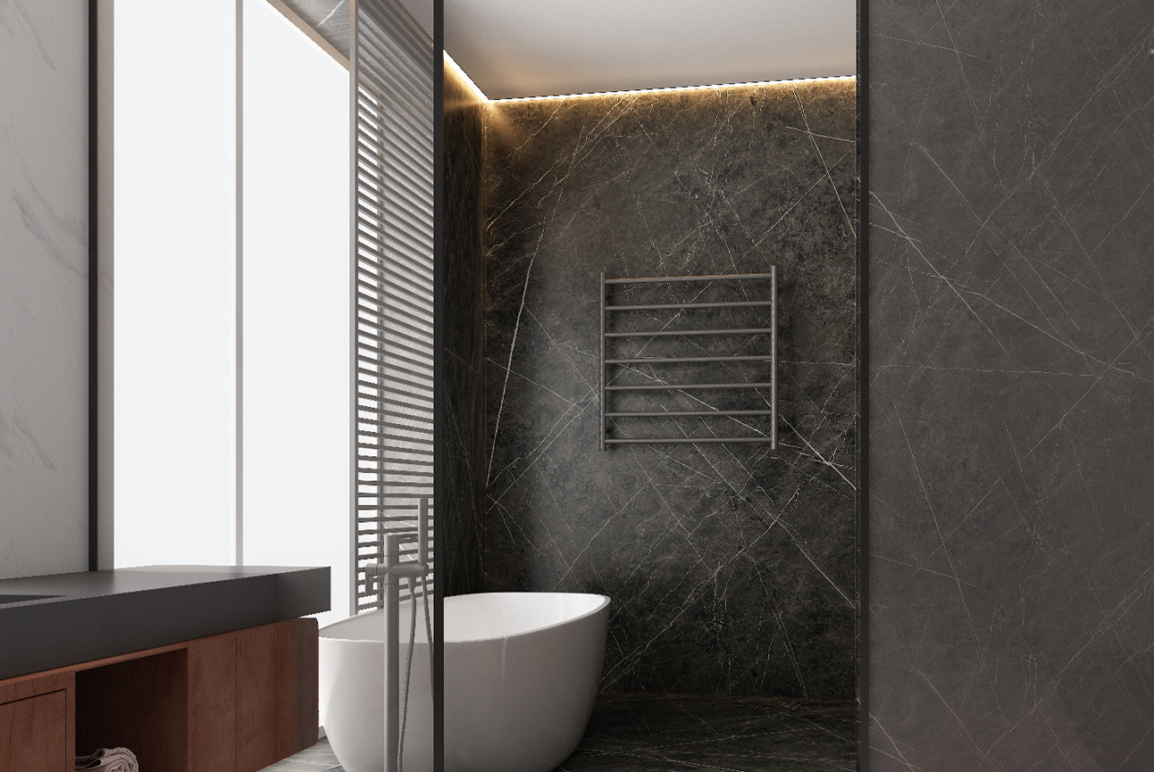 LINSOL ALLEGRA 7 BAR HEATED TOWEL RAIL MATTE BLACK 750MM