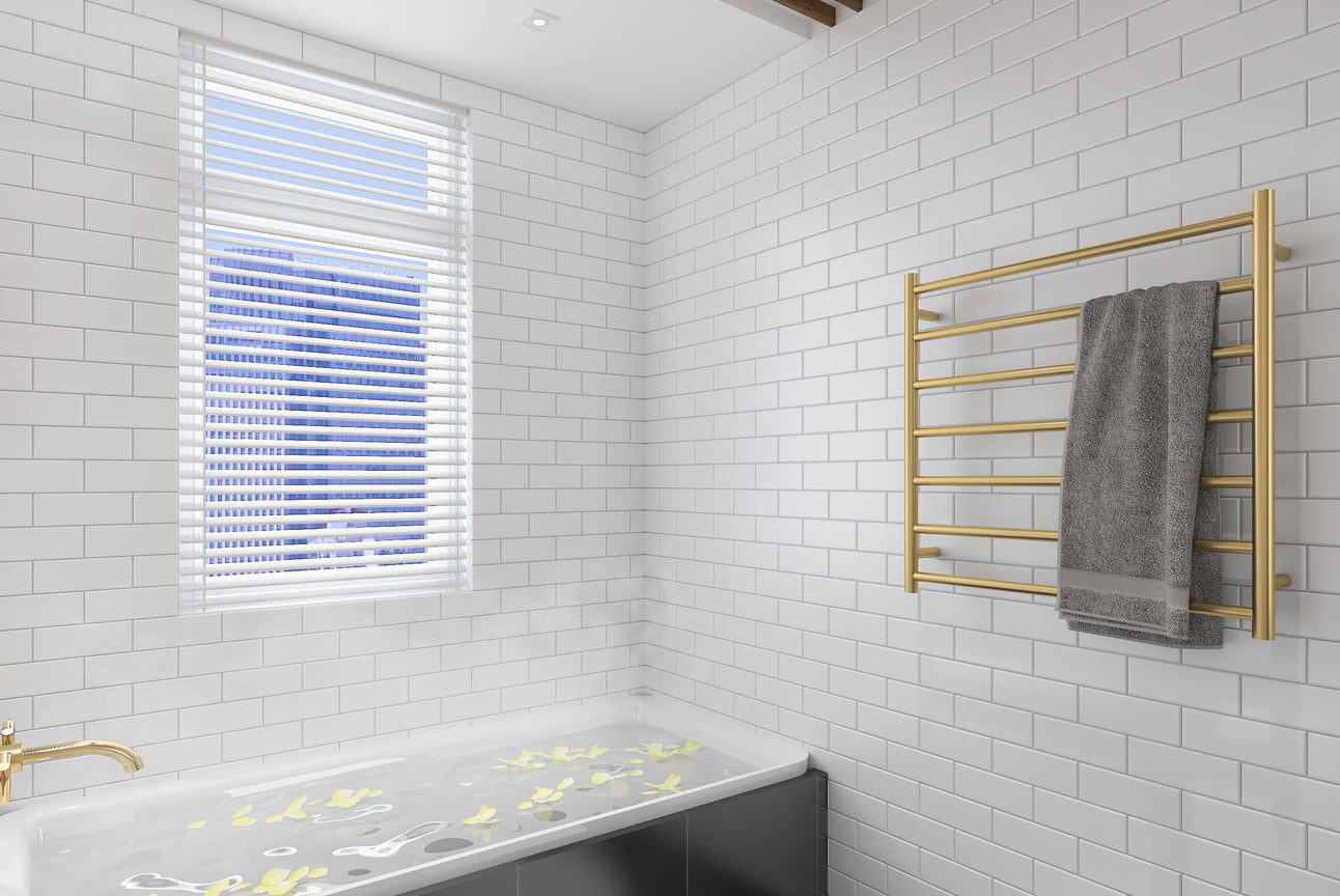 LINSOL ALLEGRA 7 BAR HEATED TOWEL RAIL BRUSHED BRASS 750MM