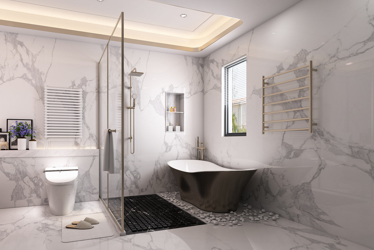 LINSOL ALLEGRA 7 BAR HEATED TOWEL RAIL BRUSHED NICKEL 750MM