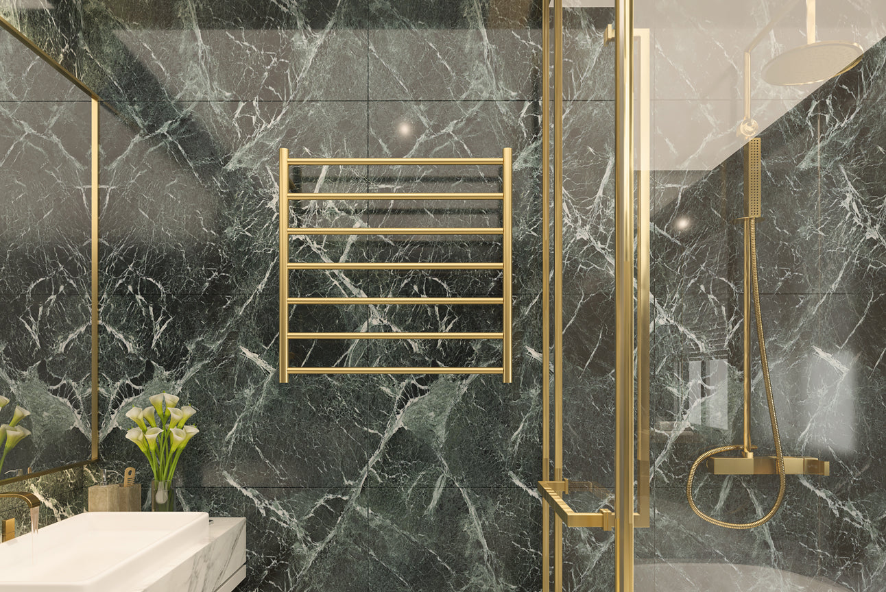 LINSOL ALLEGRA 7 BAR HEATED TOWEL RAIL BRUSHED BRASS 750MM