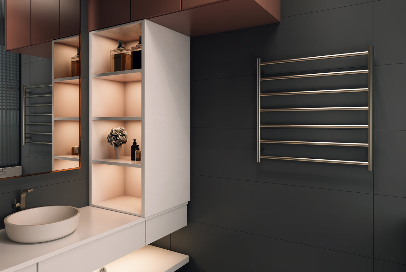 LINSOL ALLEGRA 7 BAR HEATED TOWEL RAIL BRUSHED NICKEL 750MM