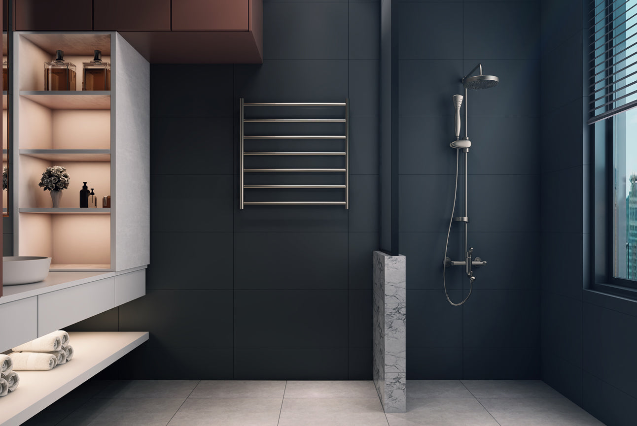 LINSOL ALLEGRA 7 BAR HEATED TOWEL RAIL BRUSHED NICKEL 750MM