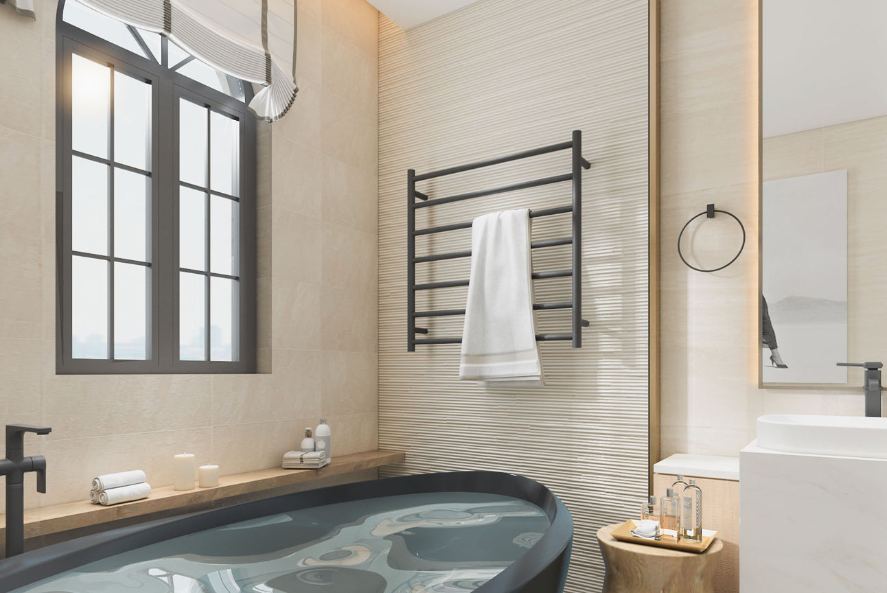 LINSOL ALLEGRA 7 BAR HEATED TOWEL RAIL MATTE BLACK 750MM