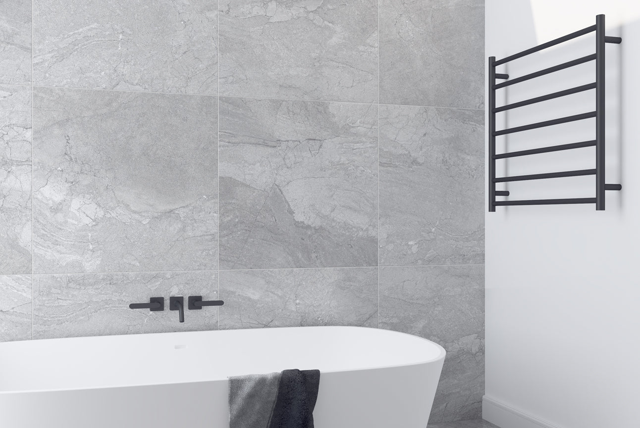 LINSOL ALLEGRA 7 BAR HEATED TOWEL RAIL MATTE BLACK 750MM