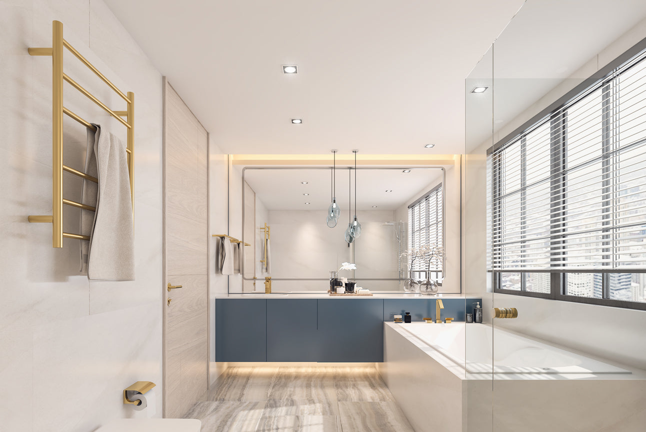 LINSOL AVID 6 BAR HEATED TOWEL RAIL BRUSHED BRASS 800MM