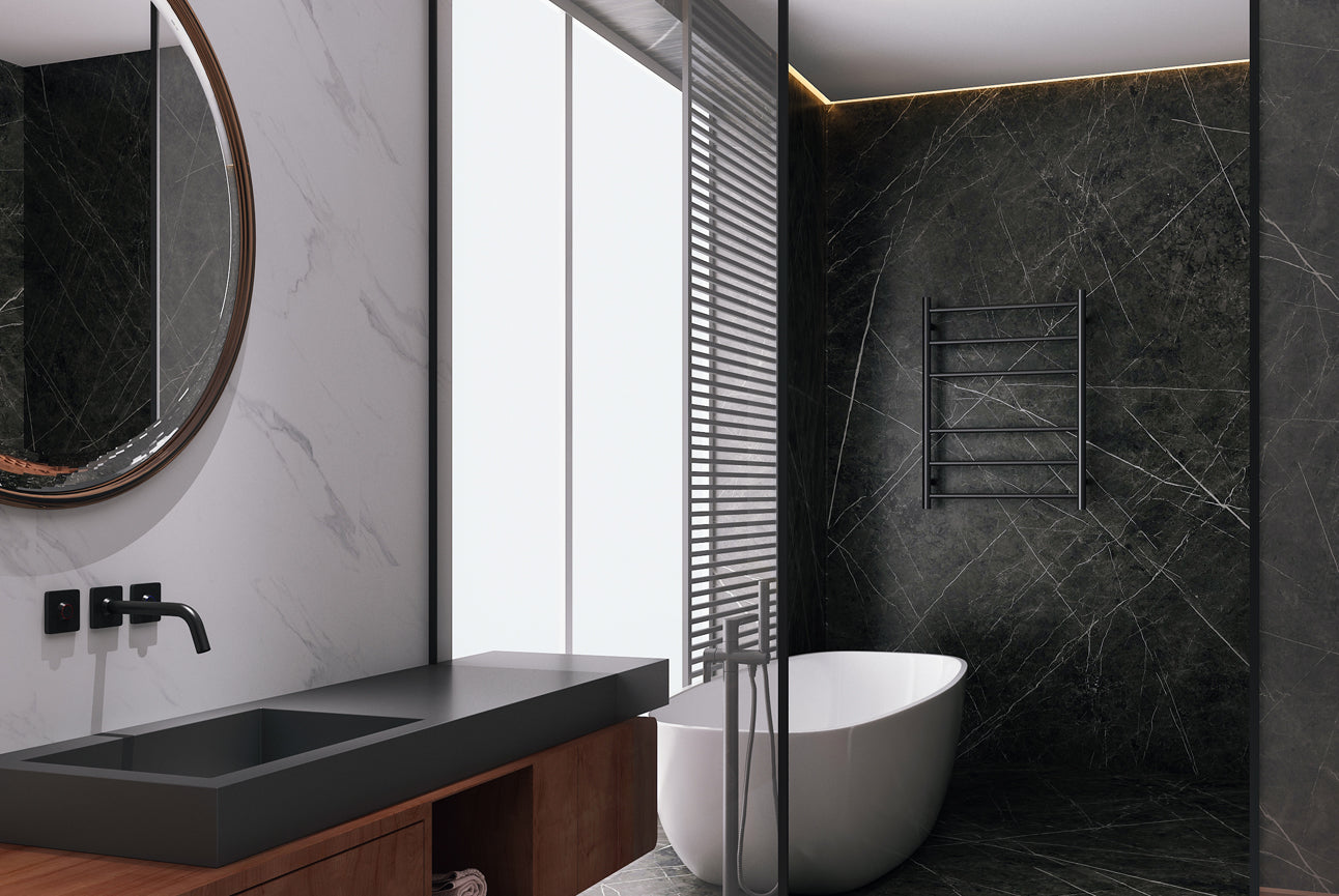 LINSOL AVID 6 BAR HEATED TOWEL RAIL MATTE BLACK 800MM