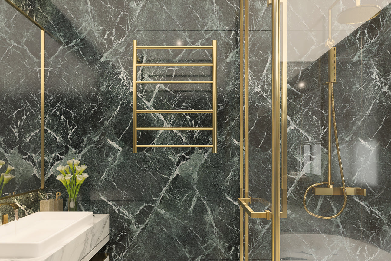 LINSOL AVID 6 BAR HEATED TOWEL RAIL BRUSHED BRASS 800MM