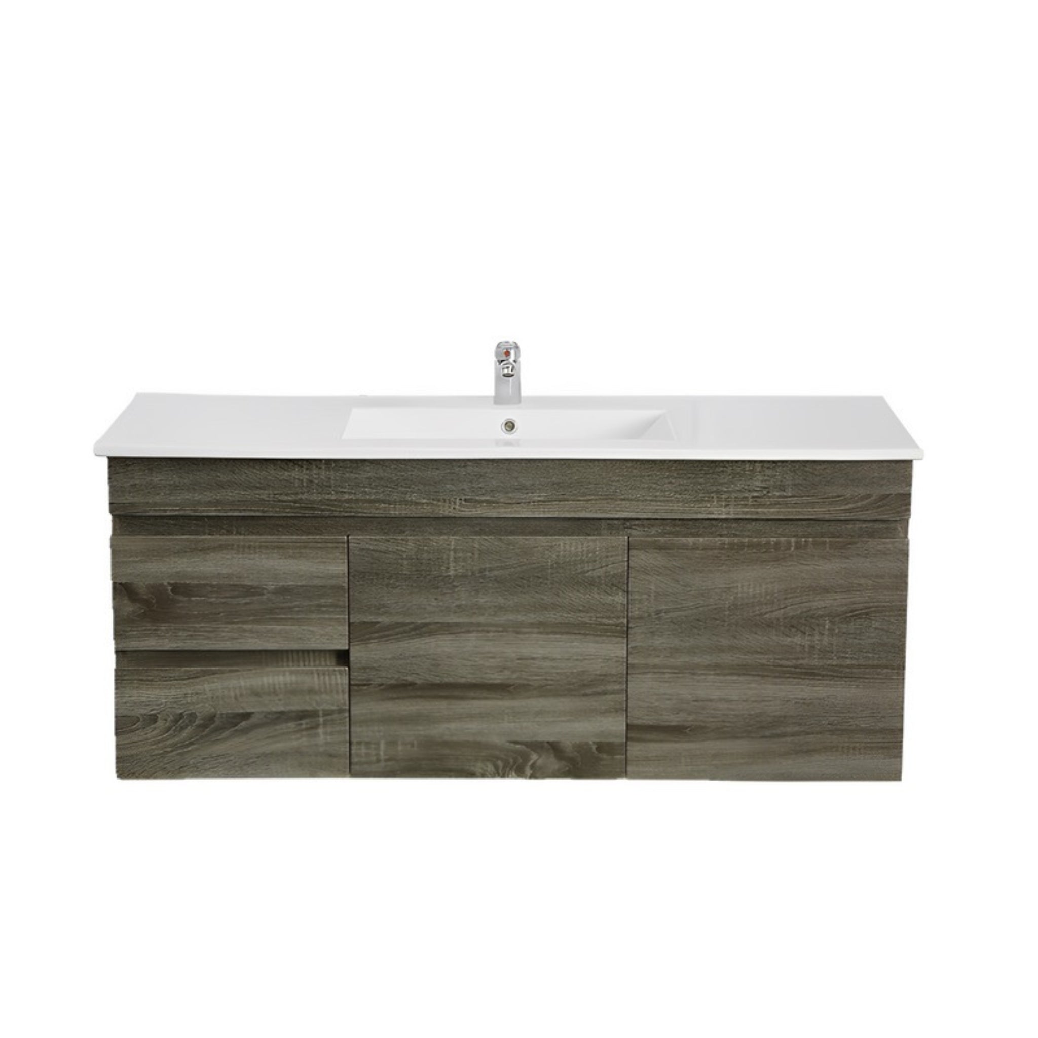 POSEIDON BERGE DARK GREY WOOD GRAIN 1200MM WALL HUNG VANITY (AVAILABLE IN LEFT HAND DRAWER AND RIGHT HAND DRAWER)