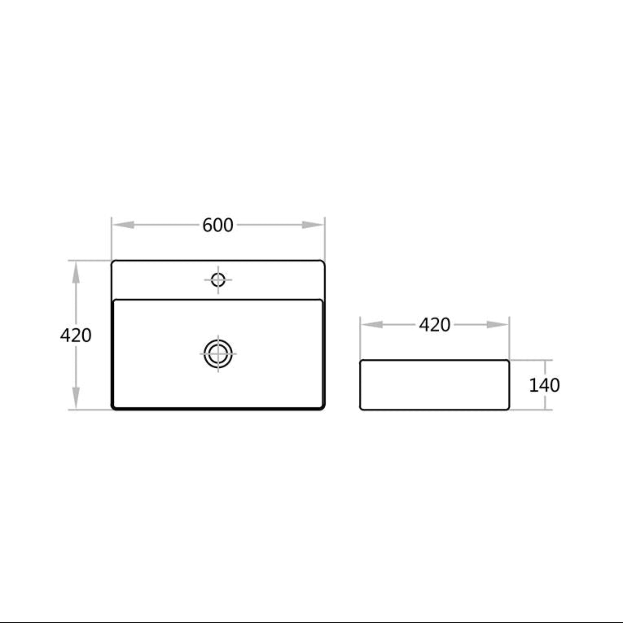 POSEIDON FINE CERAMIC WALL HUNG BASIN ULTRA SLIM GLOSS WHITE 600MM