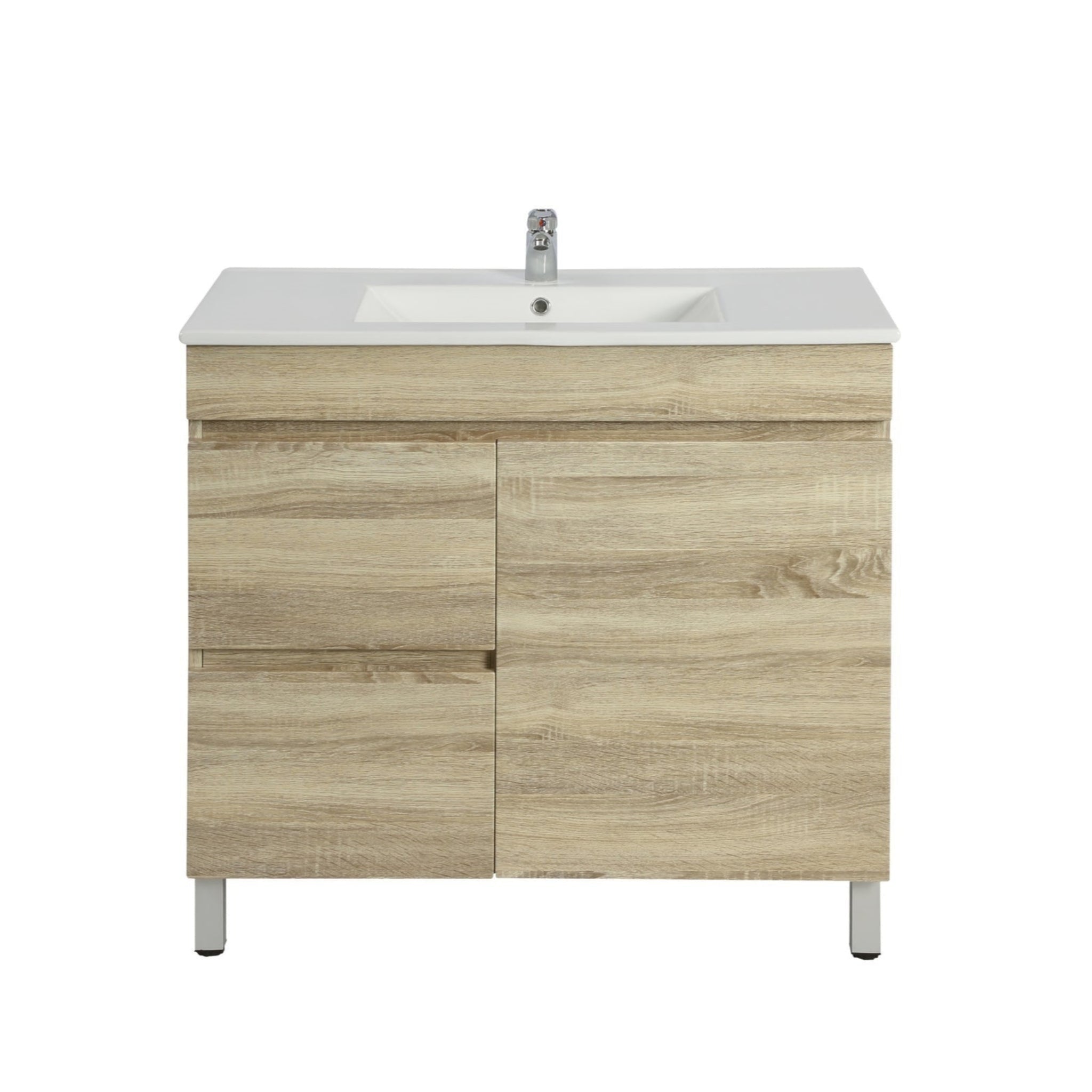 POSEIDON BERGE WHITE OAK 750MM FLOOR STANDING VANITY (AVAILABLE IN LEFT HAND DRAWER AND RIGHT HAND DRAWER)