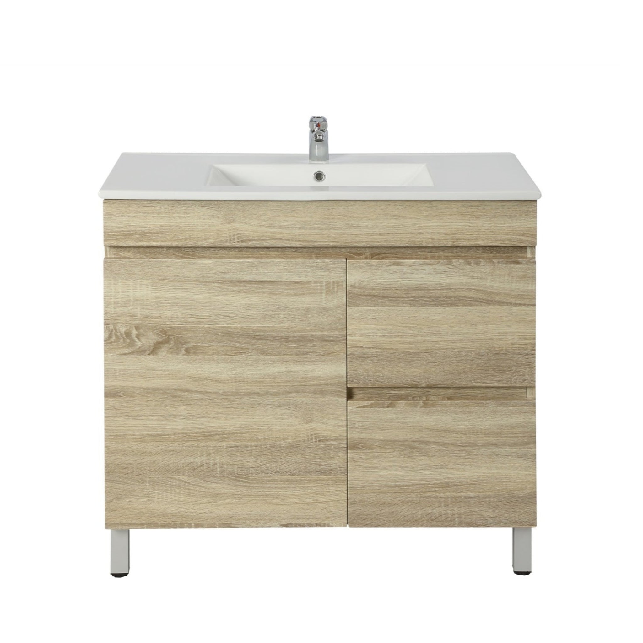 POSEIDON BERGE WHITE OAK 750MM FLOOR STANDING VANITY (AVAILABLE IN LEFT HAND DRAWER AND RIGHT HAND DRAWER)