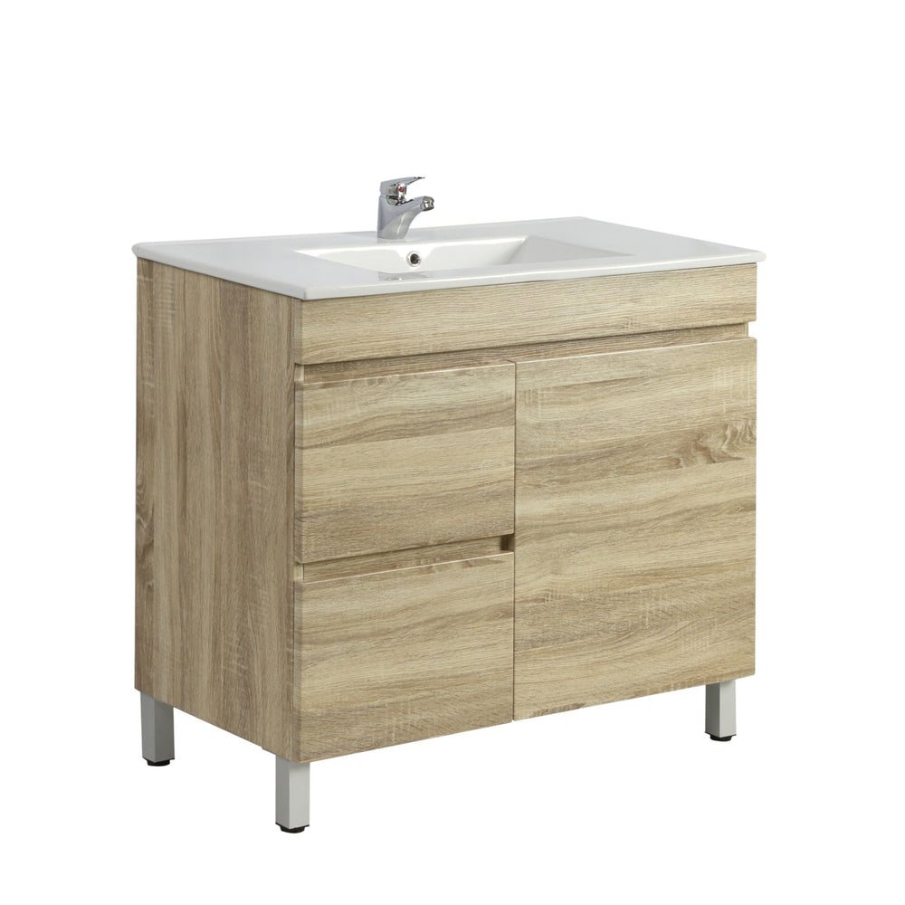 POSEIDON BERGE WHITE OAK 750MM FLOOR STANDING VANITY (AVAILABLE IN LEFT HAND DRAWER AND RIGHT HAND DRAWER)