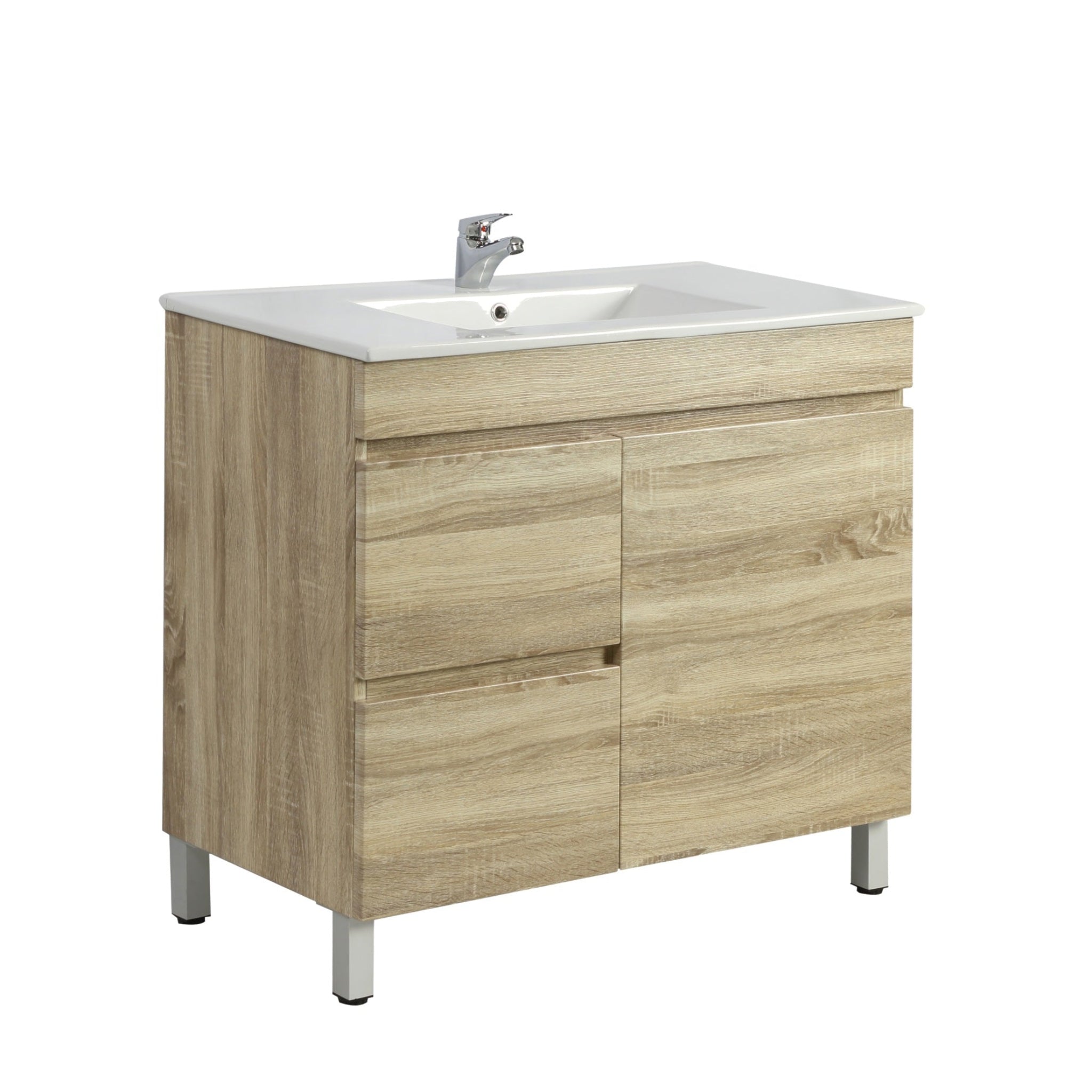 POSEIDON BERGE WHITE OAK 750MM FLOOR STANDING VANITY (AVAILABLE IN LEFT HAND DRAWER AND RIGHT HAND DRAWER)