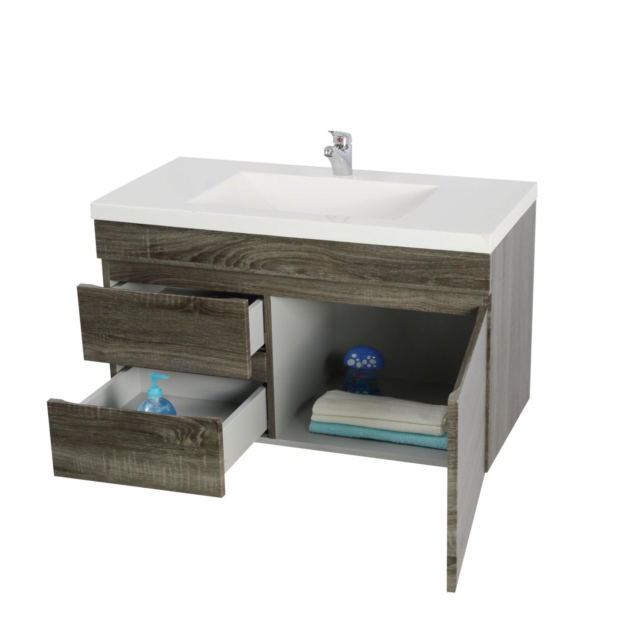 POSEIDON DARK GREY 750MM WALL HUNG VANITY (AVAILABLE IN LEFT HAND DRAWER AND RIGHT HAND DRAWER)