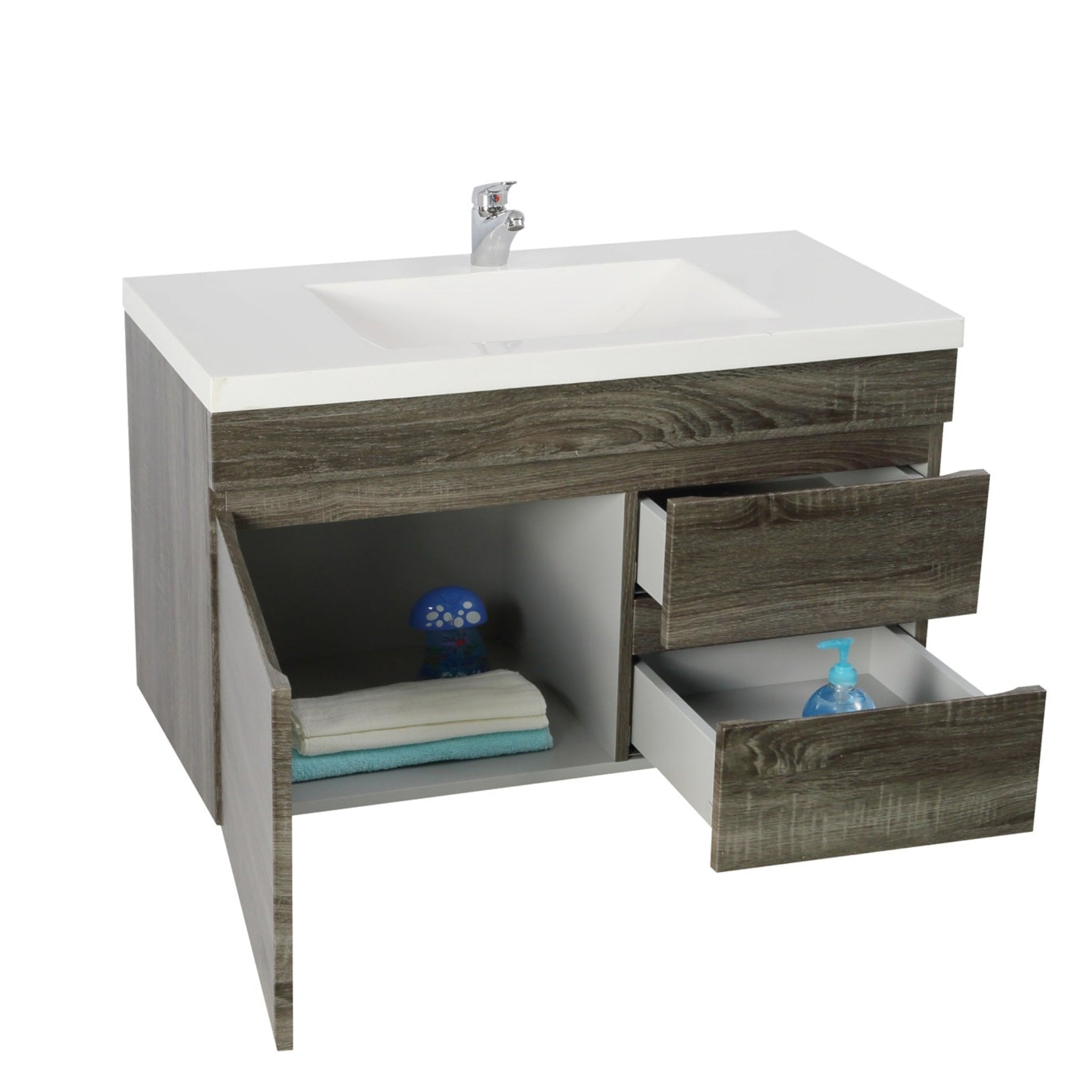 POSEIDON DARK GREY 750MM WALL HUNG VANITY (AVAILABLE IN LEFT HAND DRAWER AND RIGHT HAND DRAWER)
