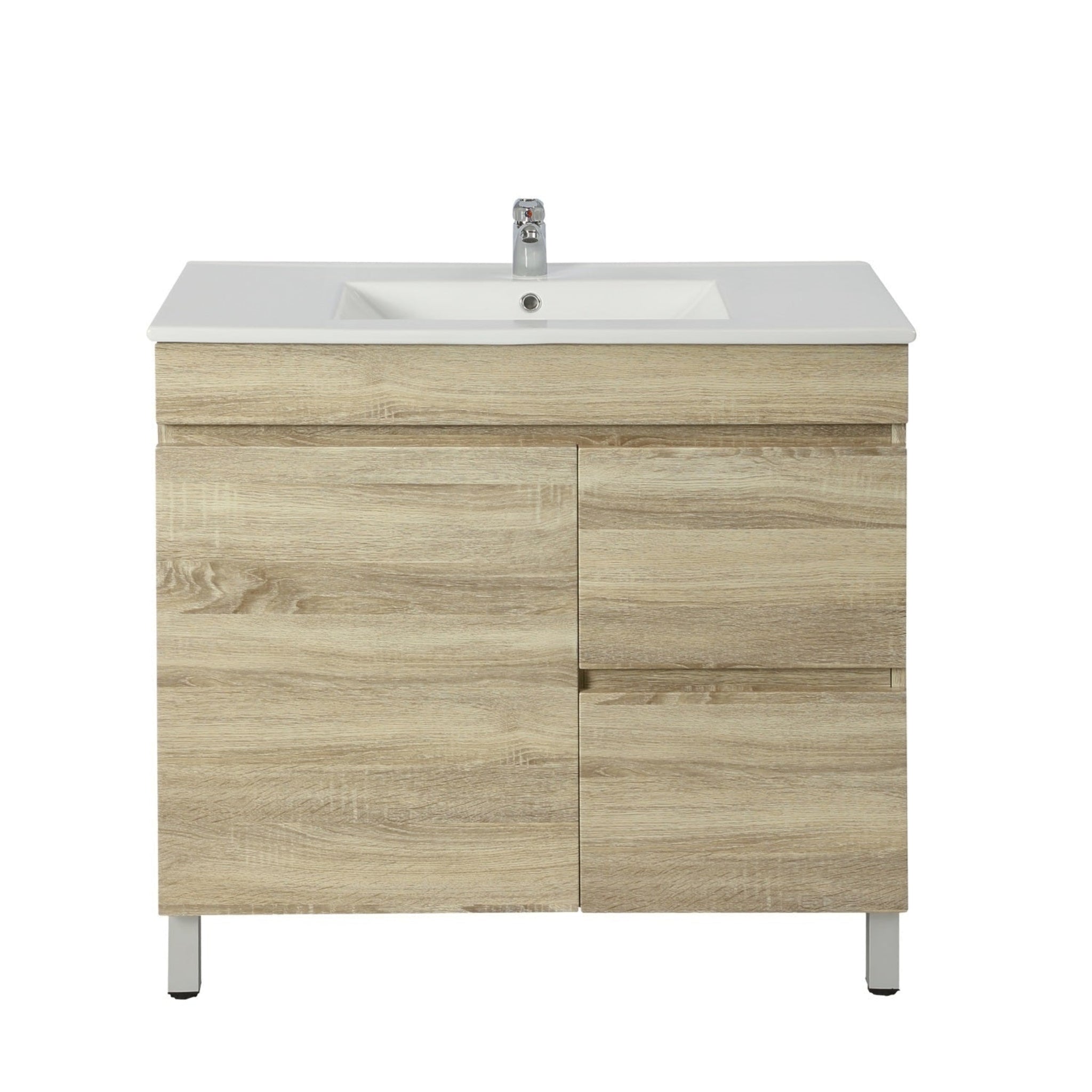 POSEIDON BERGE WHITE OAK 900MM FLOOR STANDING VANITY (AVAILABLE IN LEFT HAND DRAWER AND RIGHT HAND DRAWER)