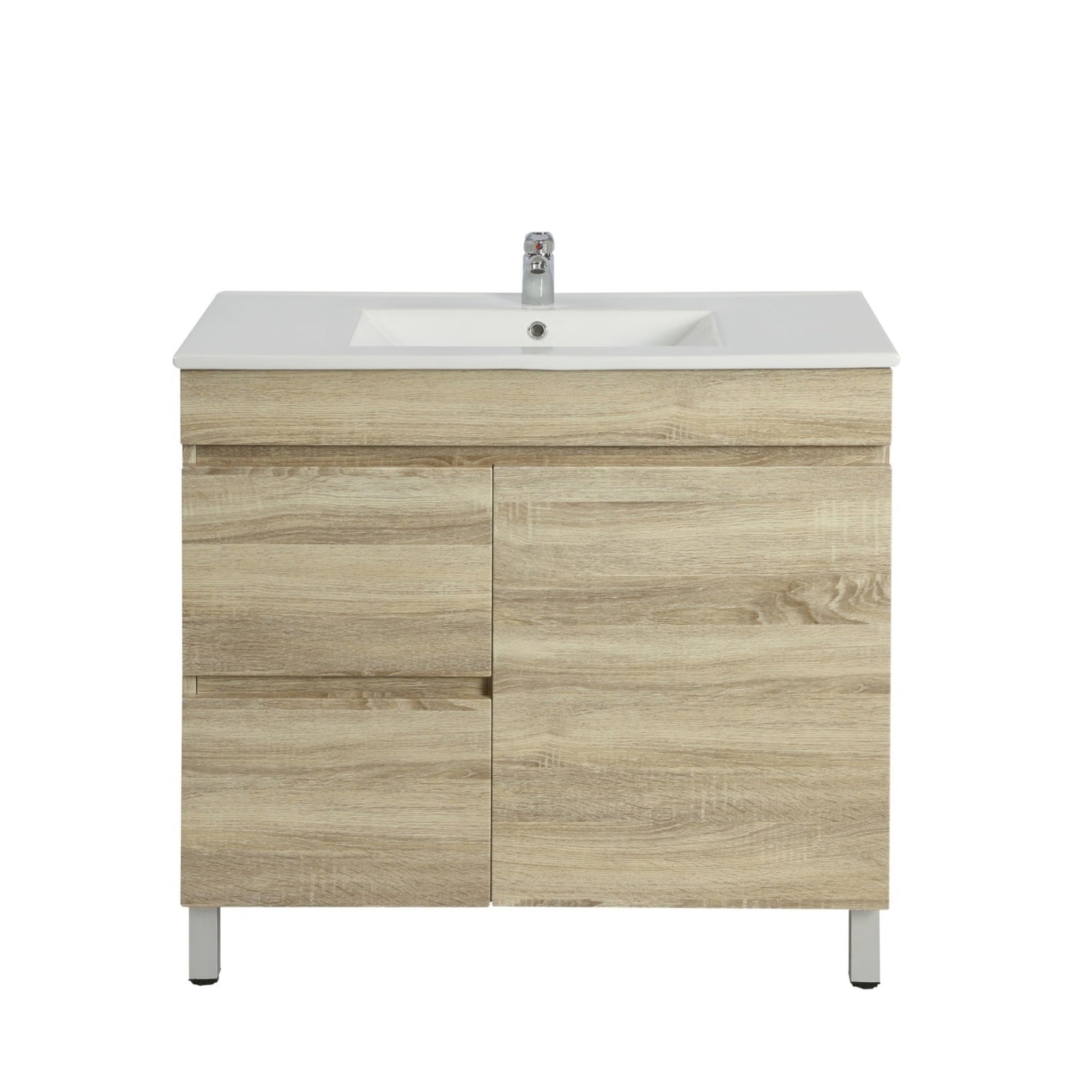 POSEIDON BERGE WHITE OAK 900MM FLOOR STANDING VANITY (AVAILABLE IN LEFT HAND DRAWER AND RIGHT HAND DRAWER)