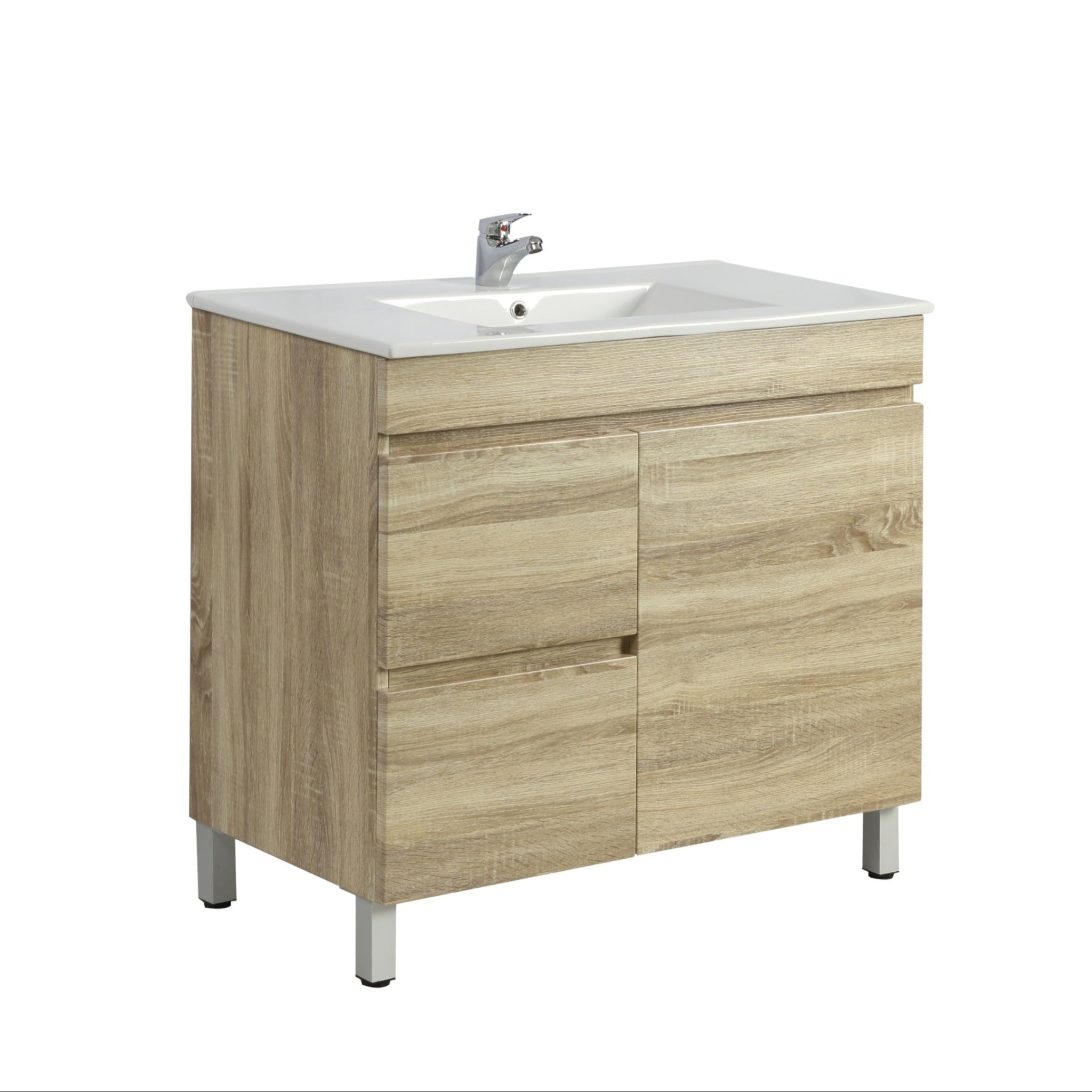POSEIDON BERGE WHITE OAK 900MM FLOOR STANDING VANITY (AVAILABLE IN LEFT HAND DRAWER AND RIGHT HAND DRAWER)